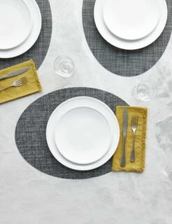 Mini Basketweave Oval Placemat (Set Of 4) By Chilewich -TableTrove Sales Store ChilewichMiniBasketweaveOvalPlacemat CoolGrey 0793