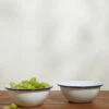Enamelware Small Serve Bowl (Set Of 2) By Crow Canyon -TableTrove Sales Store EnamelwareSmallServeBowl BlueRim Setof2 7483