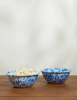 Enamelware Small Serve Bowl (Set Of 2) By Crow Canyon -TableTrove Sales Store EnamelwareSmallServeBowl BlueSplatter Setof2 7471