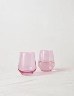 Stemless Wine Glass (Set Of 2) By Estelle Colored Glass -TableTrove Sales Store EstelleColoredGlassStemlessWineGlass RosePink Setof2 1